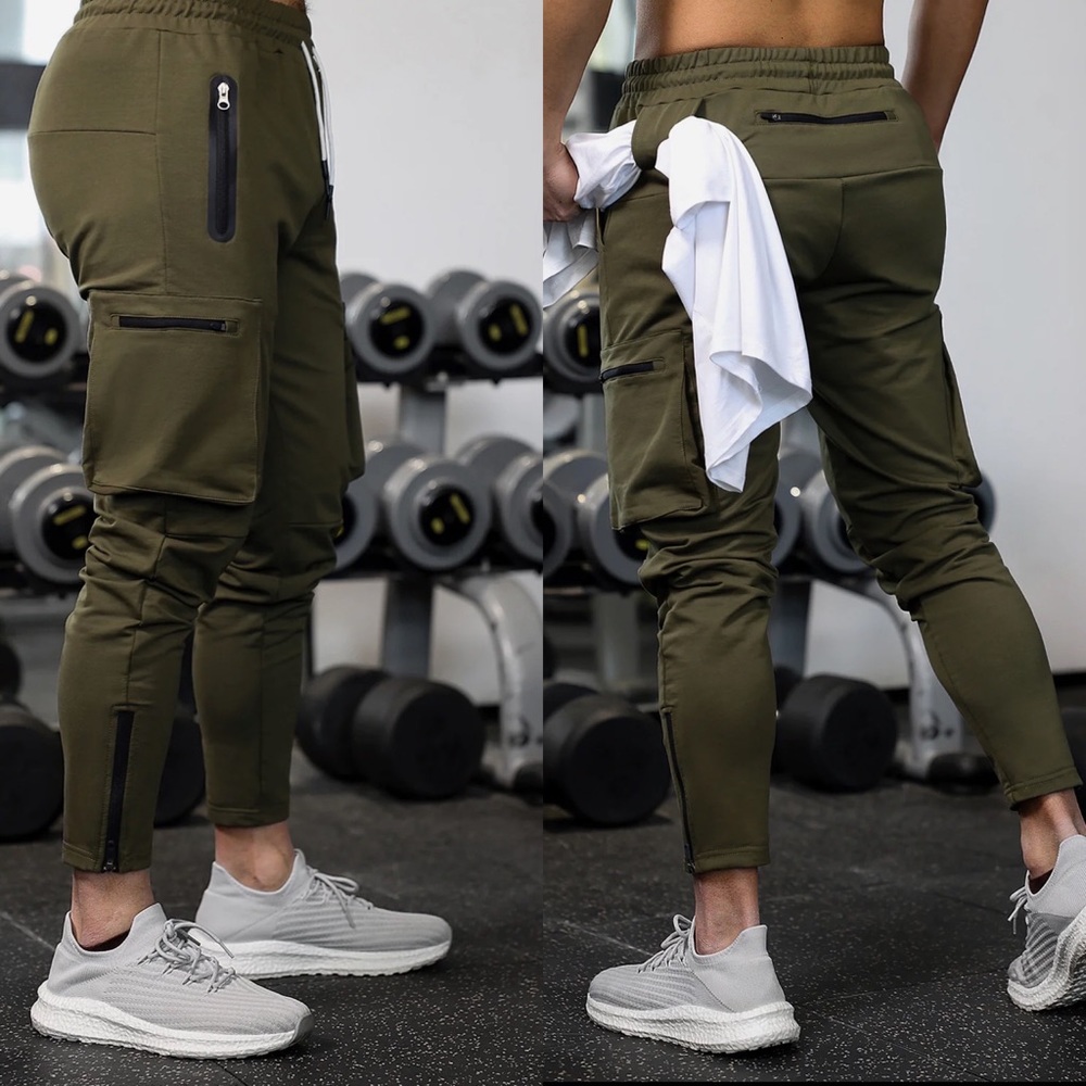 Men's Olive Joggers with Zipper Pockets
